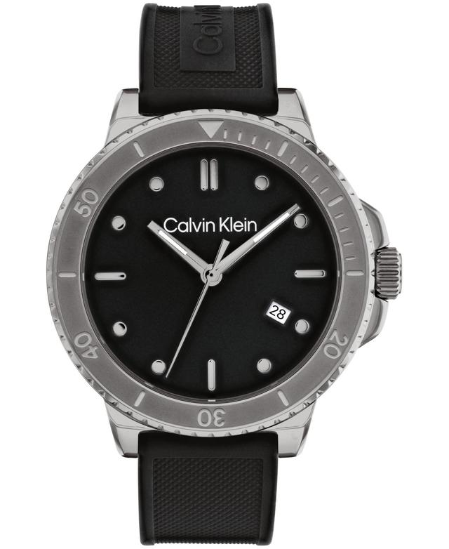 Calvin Klein Marine Silicone Strap Watch, 44mm in Black at Nordstrom Product Image