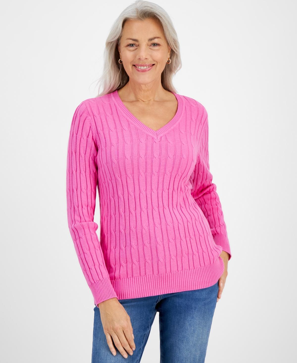 Style & Co Womens Cotton Cable-Knit V-Neck Sweater, Created for Macys Product Image