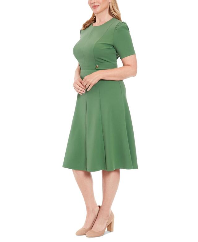 London Times Womens Puff-Sleeve Tab-Detail Fit & Flare Dress Product Image