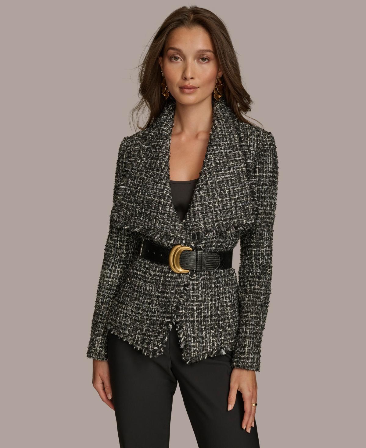 Donna Karan Womens Belted Tweed Blazer Product Image