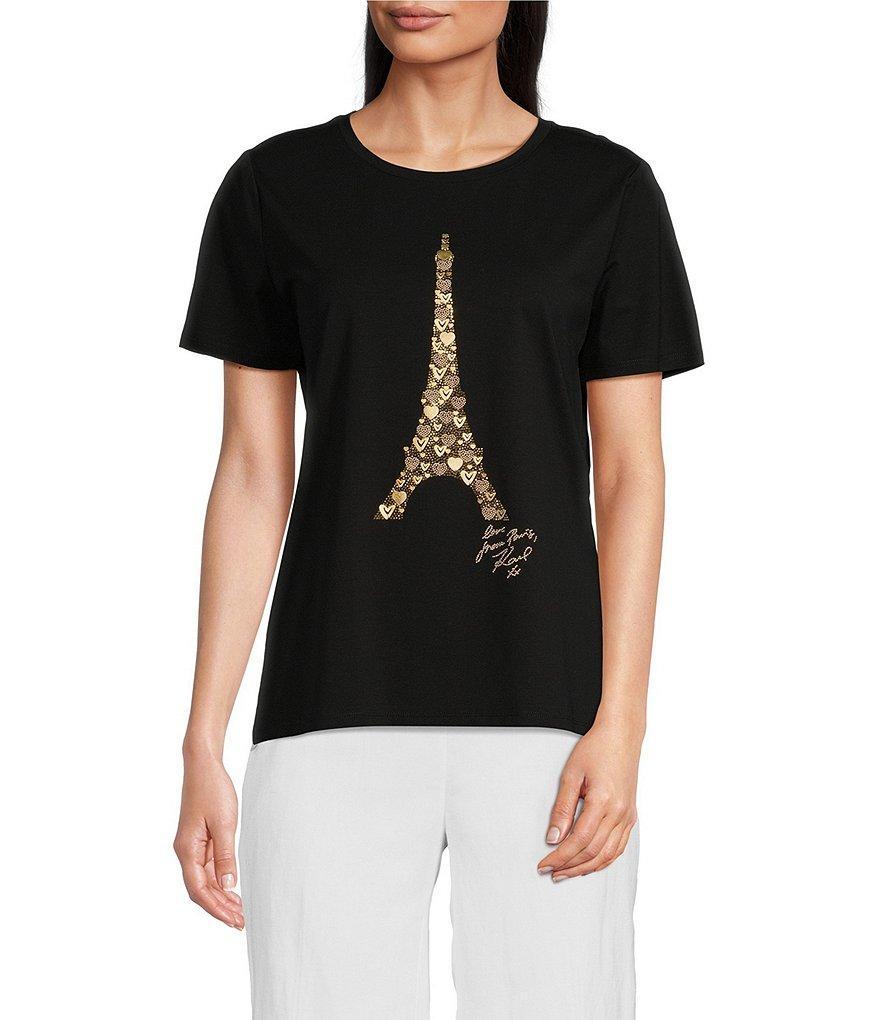 KARL LAGERFELD PARIS Crew Neck Short Sleeve Eiffel Tower Graphic Tee Shirt Product Image