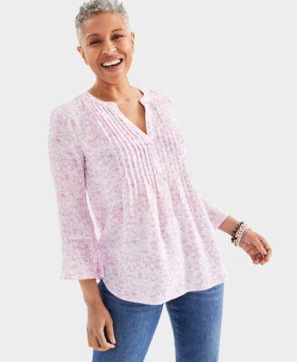 Style & Co Womens Printed Pintuck Ruffle-Sleeve Top, Created for Macys Product Image