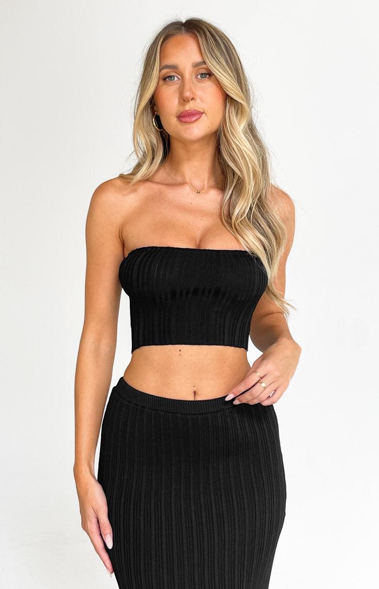 Summertime Black Knit Bandeau Top Product Image