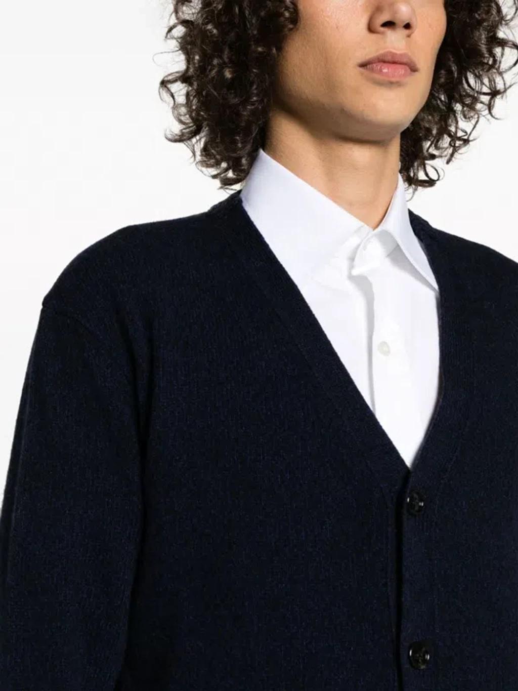 AMI ALEXANDRE MATTIUSSI Men's Ami De Coeur V-neck Cashmere Cardigan In Blue Product Image