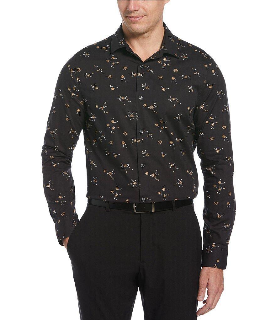 Perry Ellis Mini Floral Print Stretch Long-Sleeve Woven Shirt Product Image