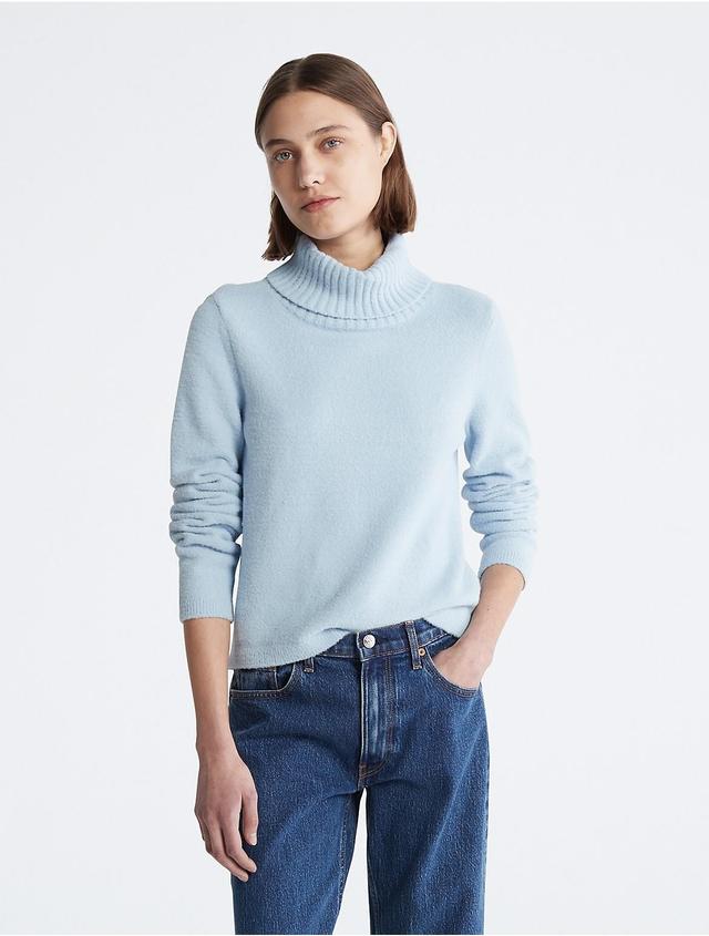 Calvin Klein Womens Plush Turtleneck Sweater - Blue - L Product Image