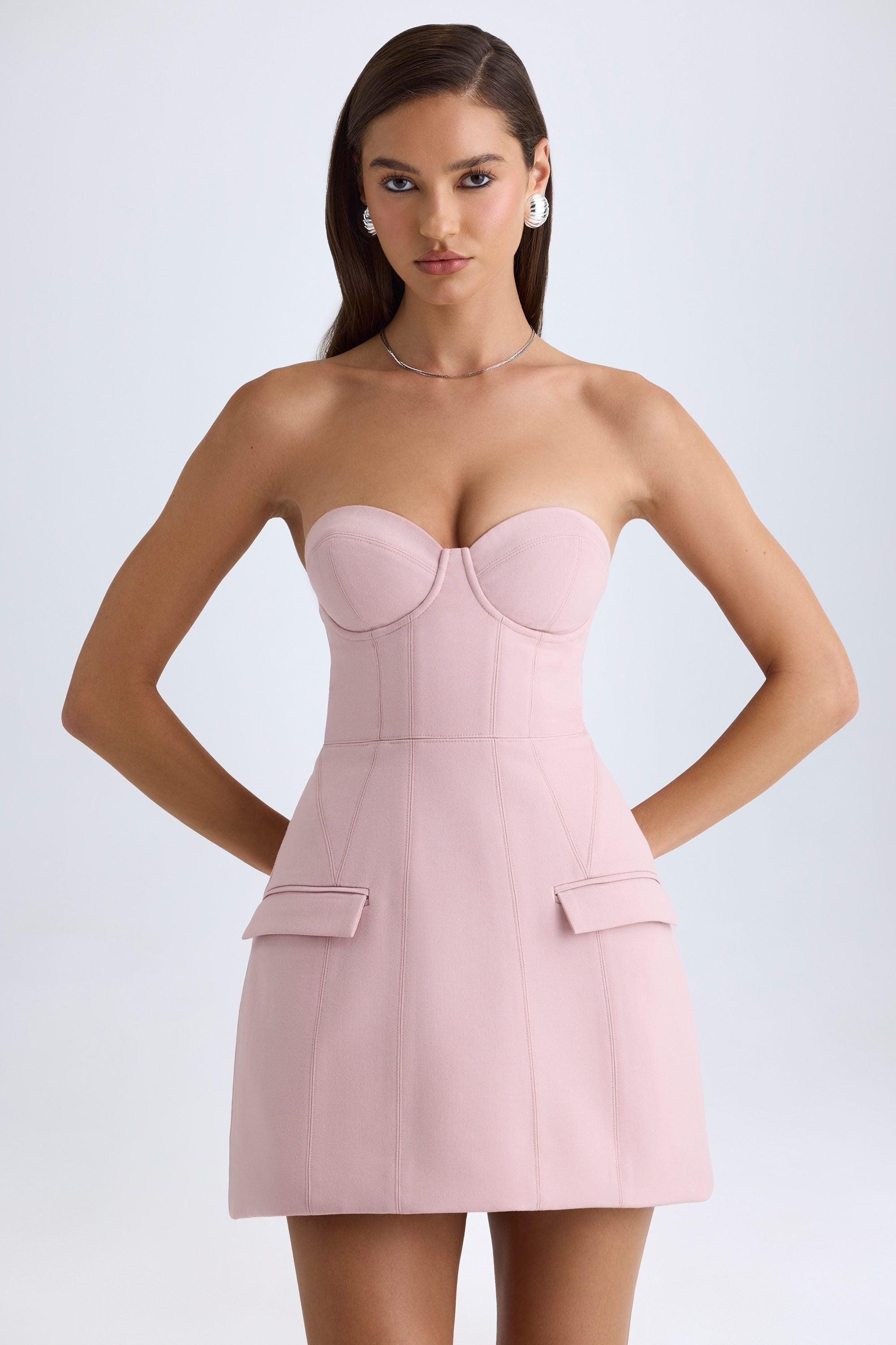 Strapless Structured Tulip Mini Dress in Pink Mauve Product Image