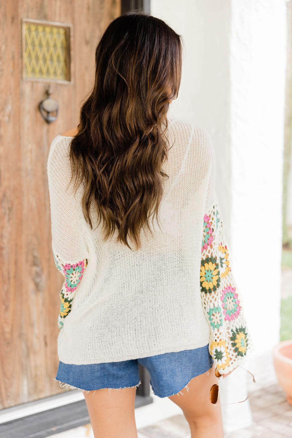 All I Really Want Ivory Crochet Sleeve Sweater FINAL SALE Product Image