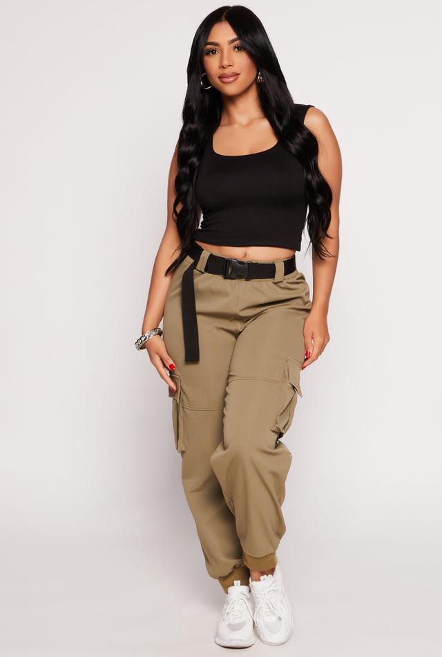 Womens Poplin Buckle Belted Cargo Joggers Product Image