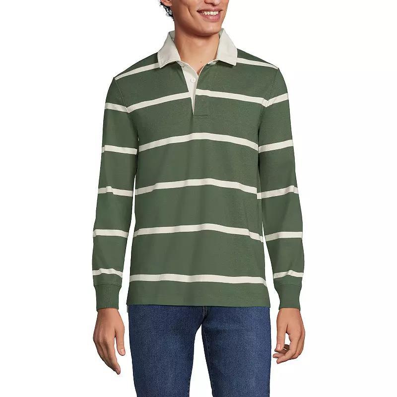 Lands End Mens Long Sleeve Stripe Rugby Shirt - Navy Product Image