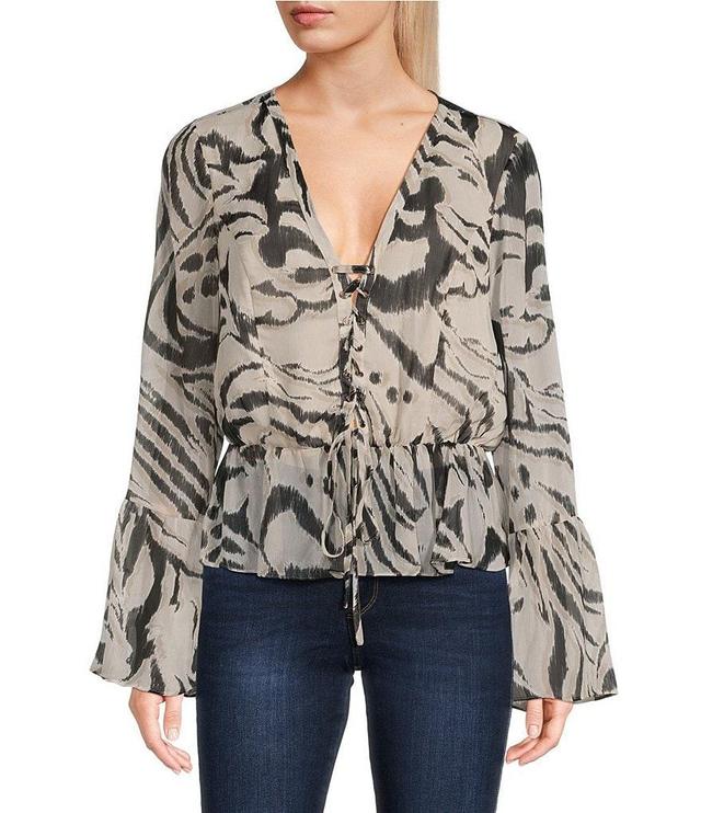 Guess Demi Zebra Printed Crinkle Chiffon Long Sleeve Blouse Product Image