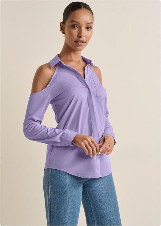 Cold-Shoulder Button-Up Top product image