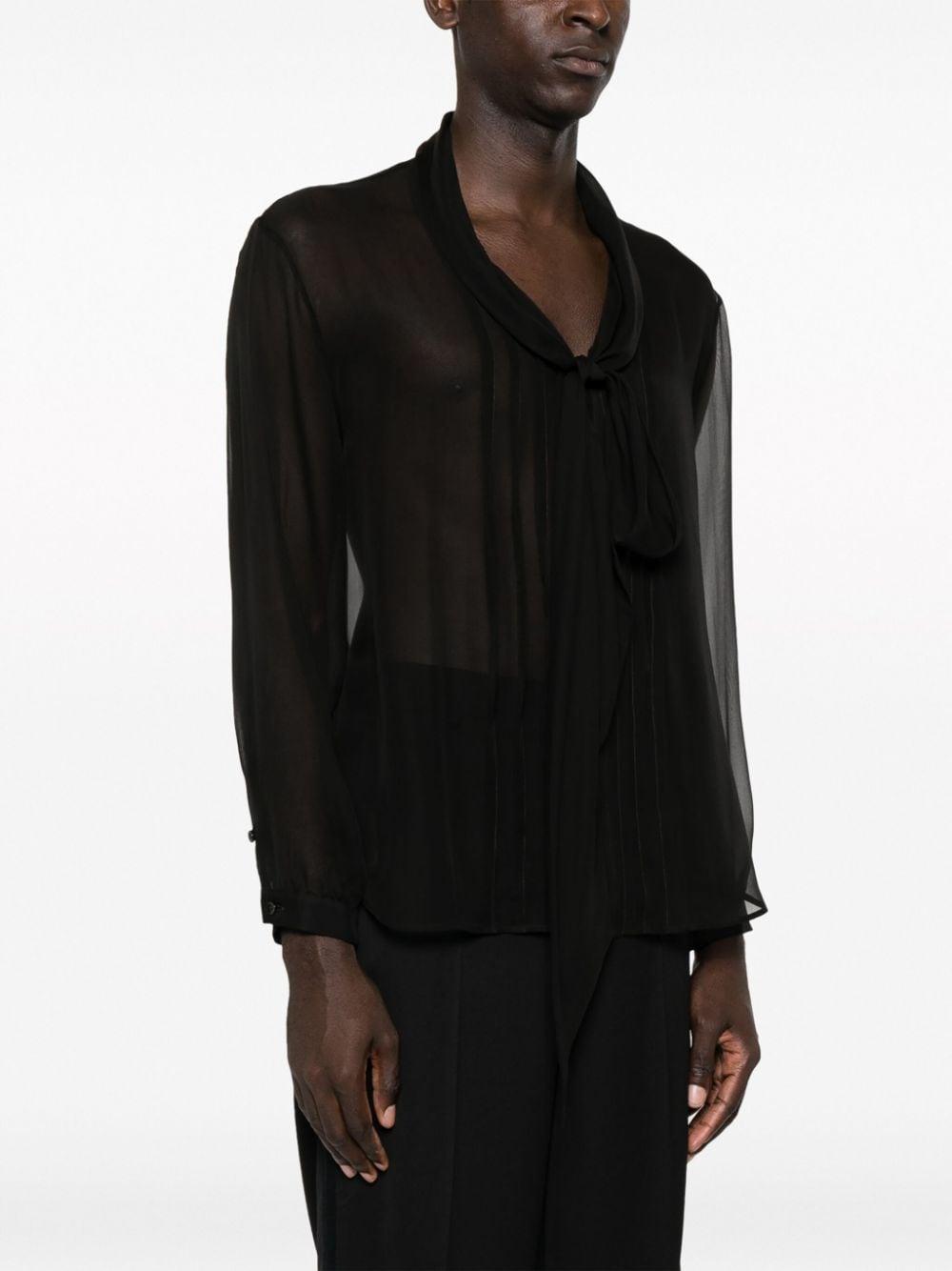 Tie-neck Pintucked Silk-voile Shirt In Black Product Image