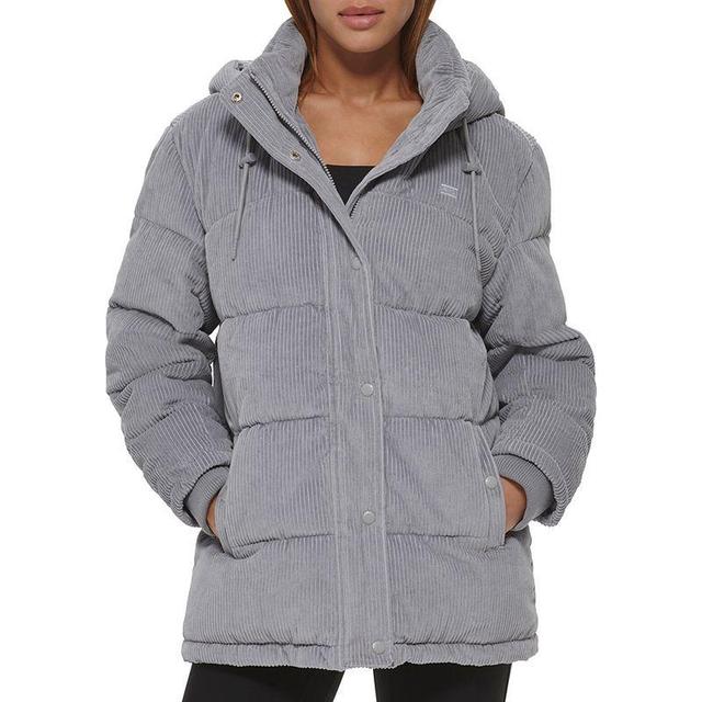 Womens Levis Hooded Corduroy Puffer Coat Med Grey Product Image