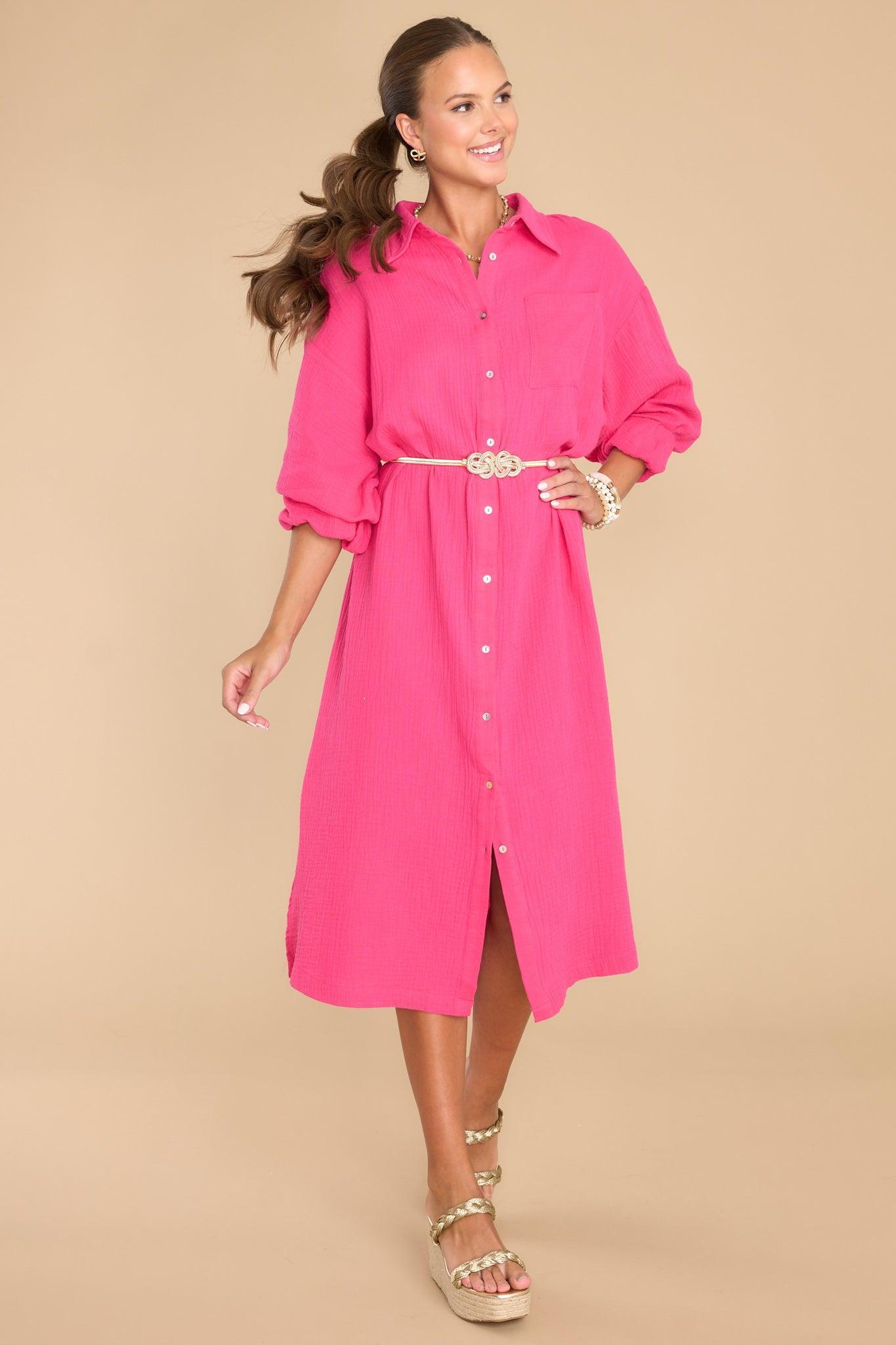 Aura Somewhere Up Above Lipstick Midi Dress Pink Product Image