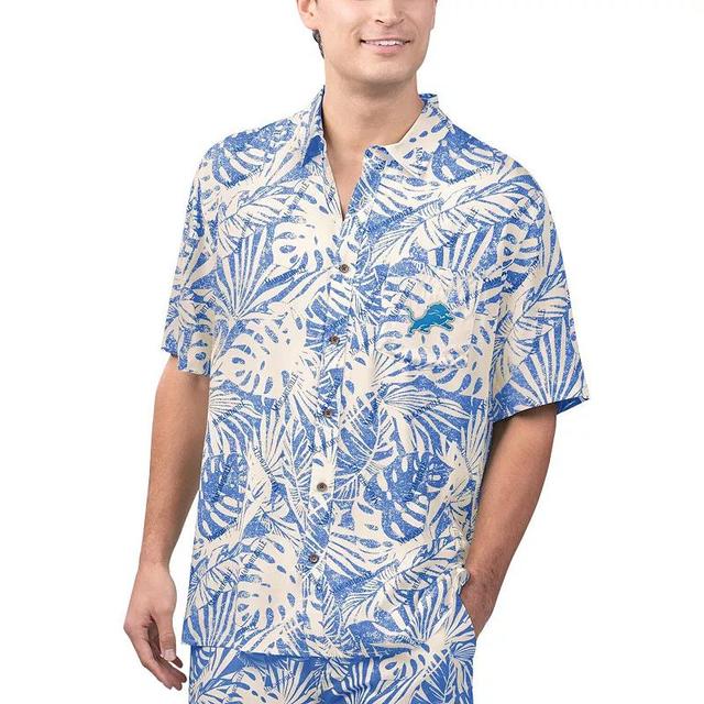 Mens Margaritaville Tan Detroit Lions Sand Washed Monstera Print Party Button-Up Shirt Product Image