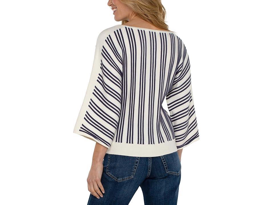 Liverpool Los Angeles 3/4 Sleeve Boat Neck Dolman Sweater (Cream Stripe) Women's Sweater Product Image