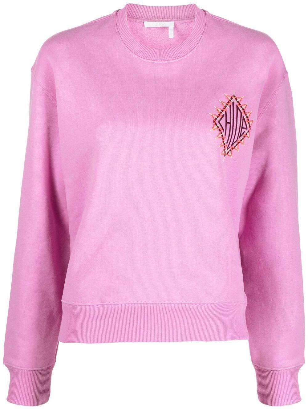 Cotton Sweatshirt With Cotton Fleece Logo In Pink Product Image