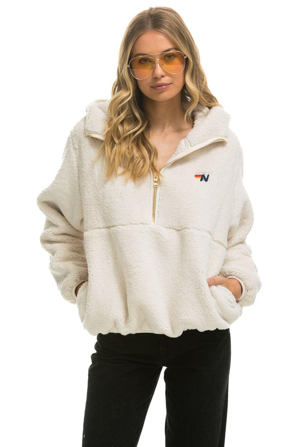 TEDDY APRES  HOODED HALF ZIP JACKET - VINTAGE WHITE Female Product Image