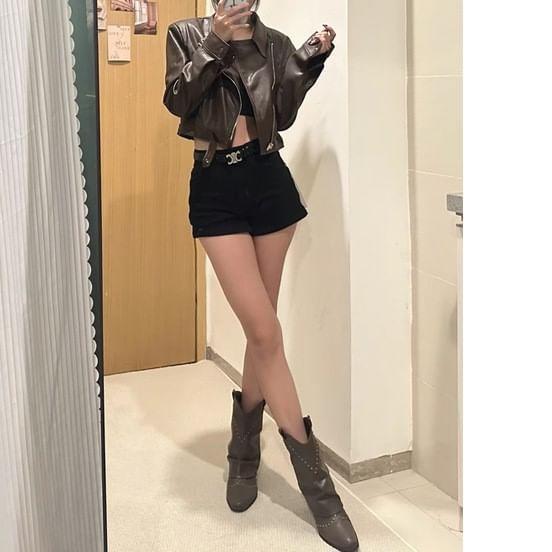 Mid Rise Faux Leather Shorts Product Image