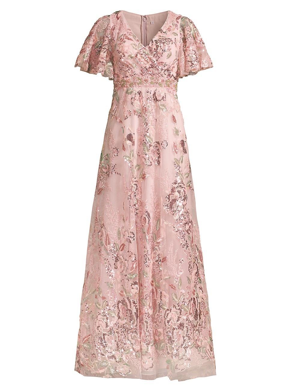 Womens Flutter Sleeve Floral Gown Product Image