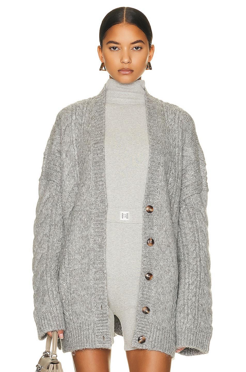 Helsa Serena Cable Cardigan in Ivory. - size M (also in L, S, XS) Product Image