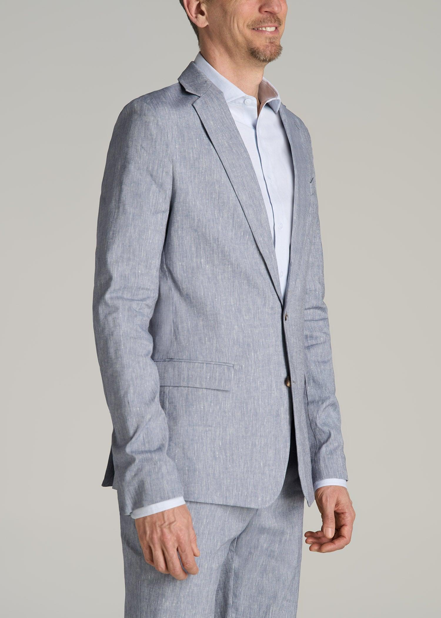 Stretch Linen Blazer for Tall Men in Navy Linen Product Image