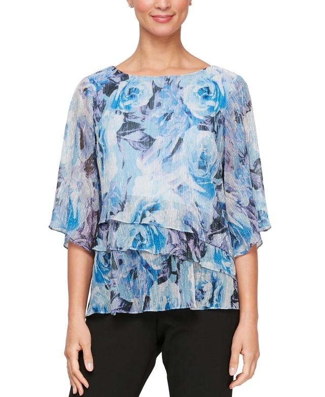 Alex Evenings Womens 3/4-Sleeve Tiered-Hem Blouse Product Image