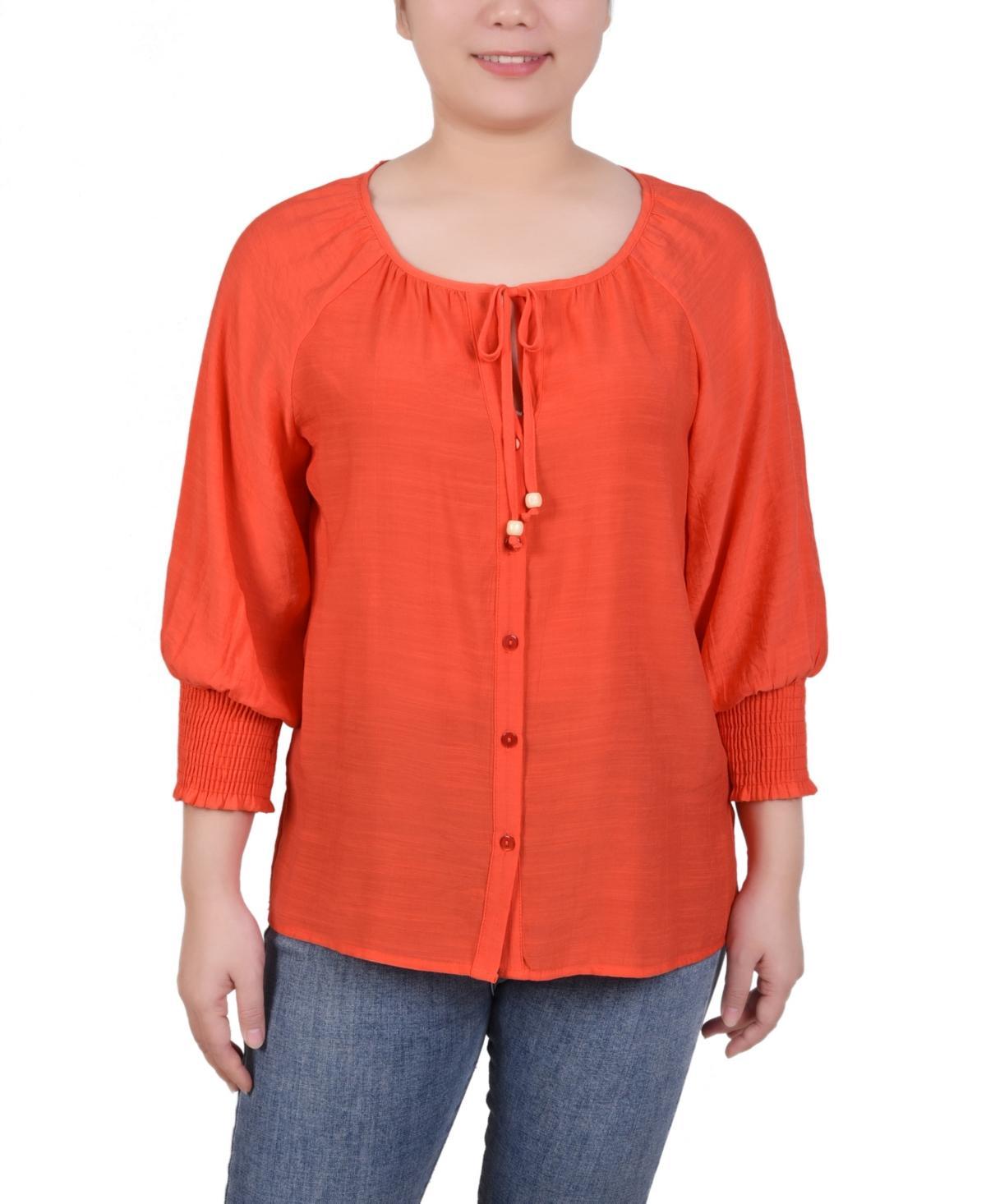 NY Collection Womens Petite 3/4 Sleeve Button Front Blouse -ELECTRIC B product image