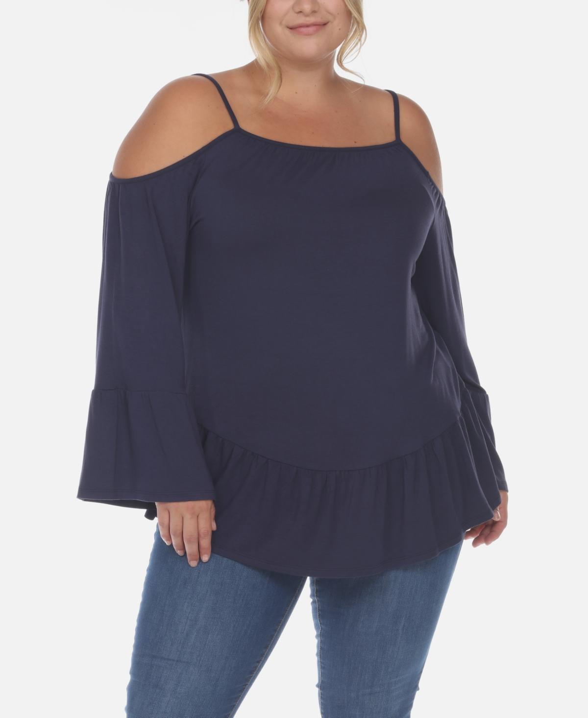 White Mark Plus Size Cold Shoulder Ruffle Sleeve Top Product Image