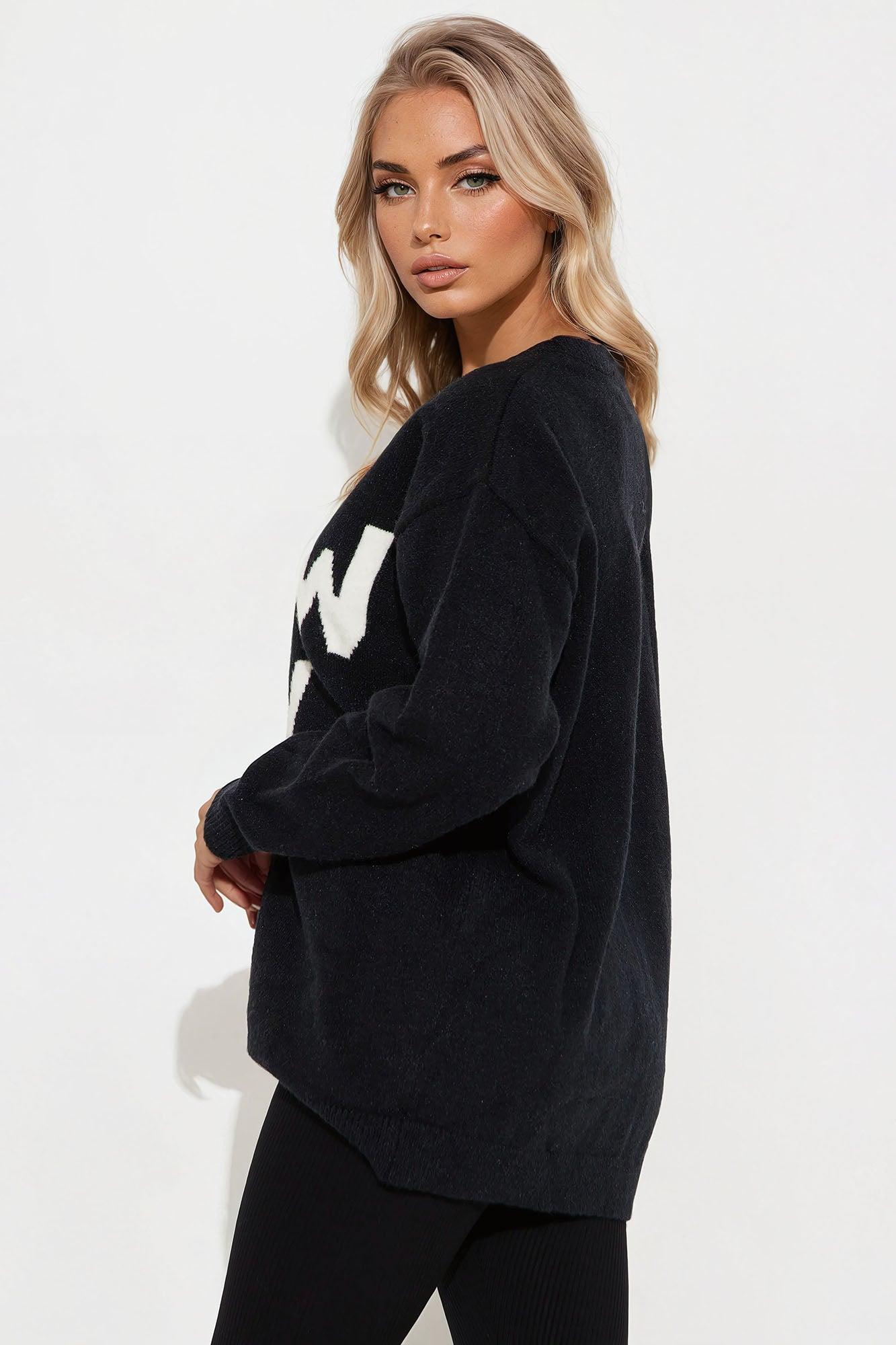 Snow Day Pullover Sweater - Black/White Product Image