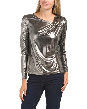 Asymmetrical Metallic Knit Top for Women Product Image