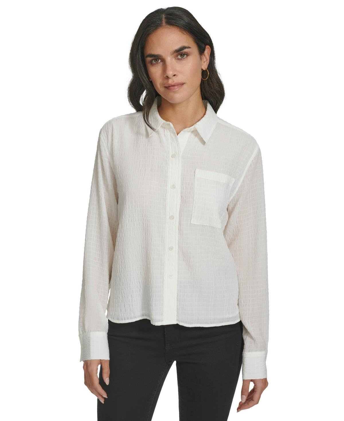 Calvin Klein Womens Long-Sleeve Textured Button-Down Shirt Product Image