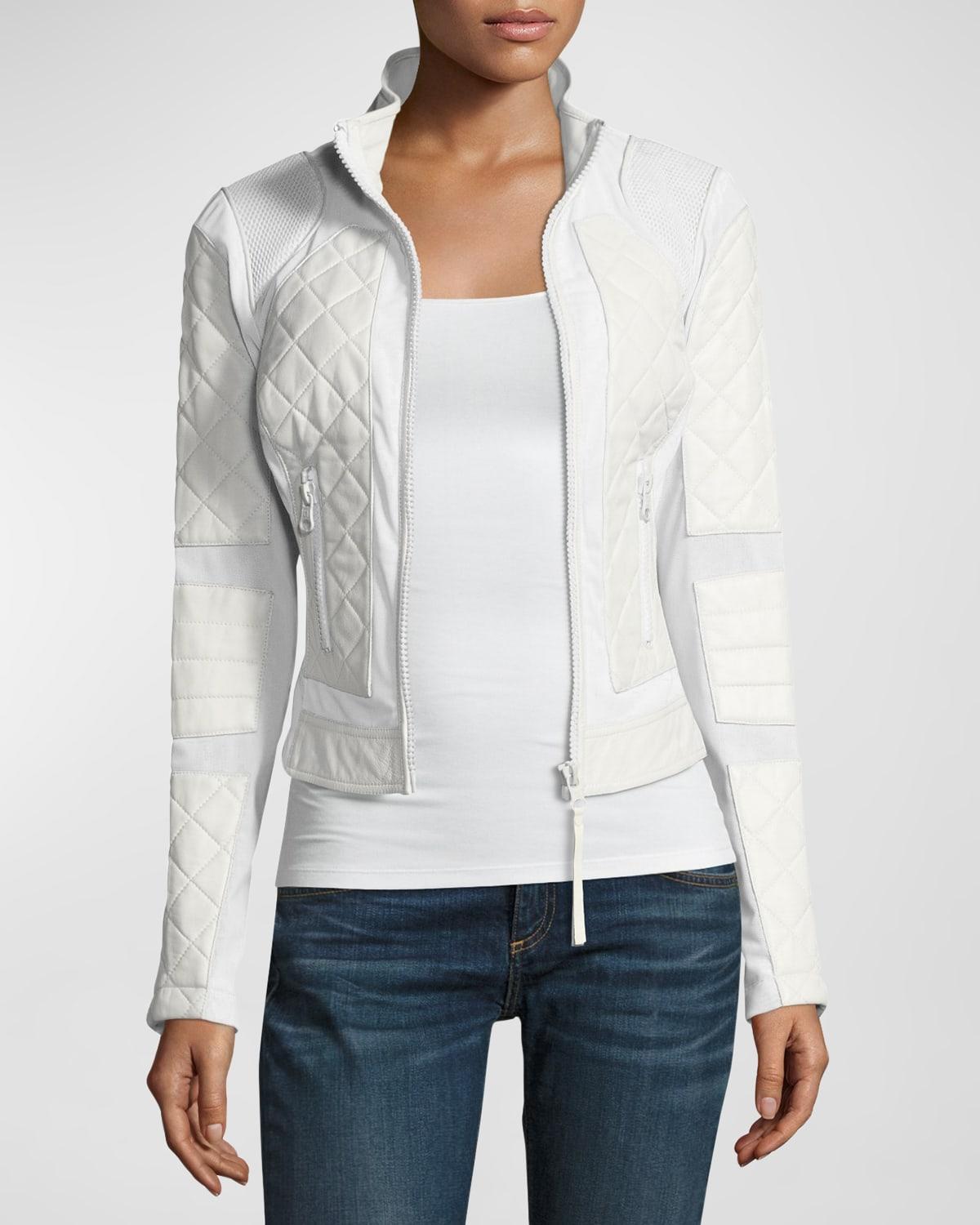 Blanc Noir Leather & Mesh Moto Jacket Product Image