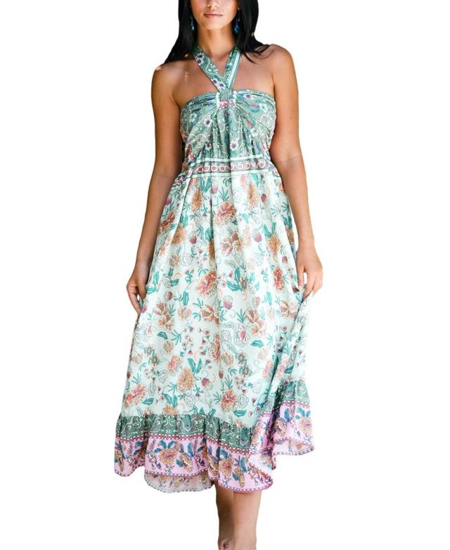 Cupshe Womens Floral Boho Halter Neck Maxi Beach Dress - Light Product Image