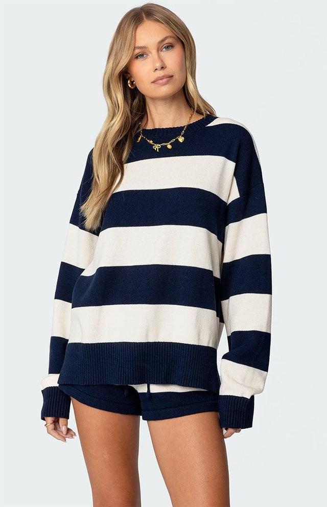 Edikted Women's Riley Oversized Striped Sweater in Cream/Navy - Product Image