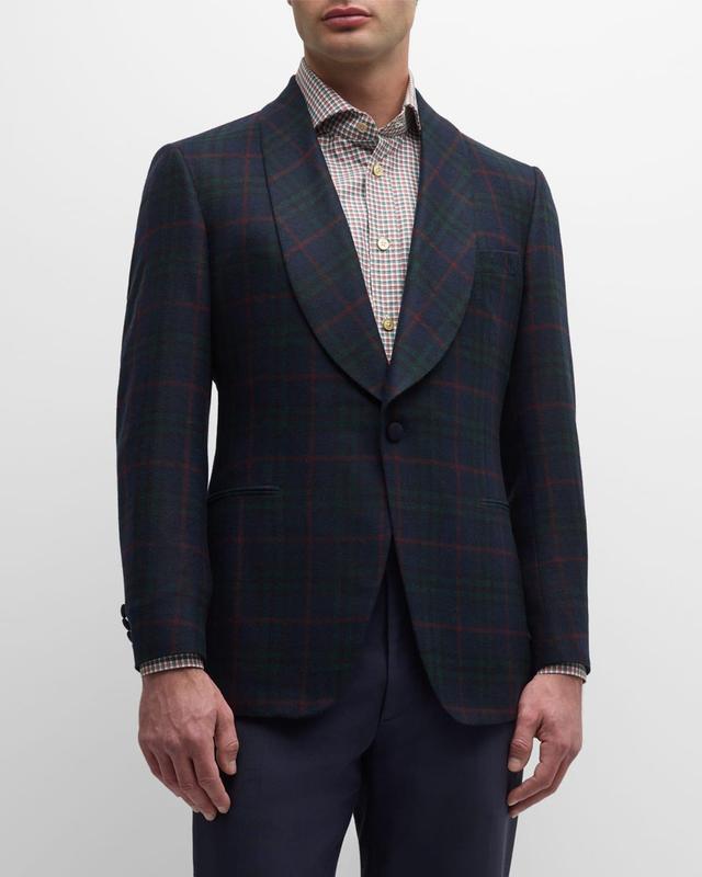 Mens Cashmere Plaid Shawl Dinner Jacket Product Image