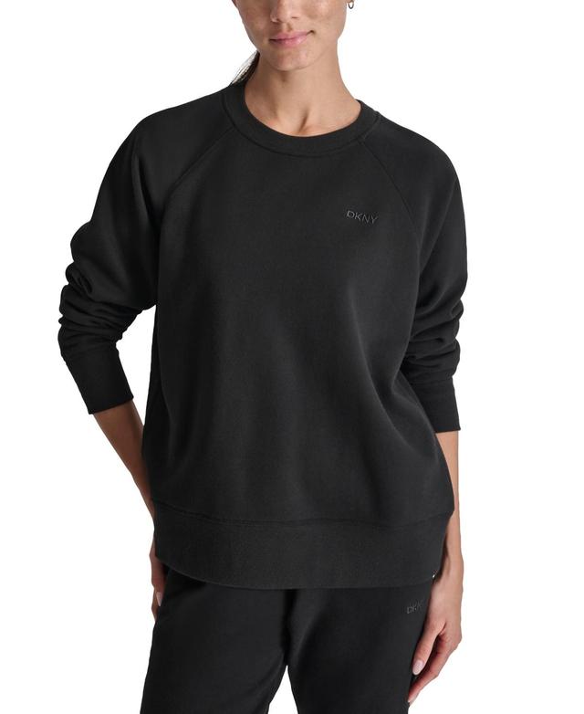 Dkny Womens Embroidered Logo Crewneck Fleece Sweatshirt Product Image