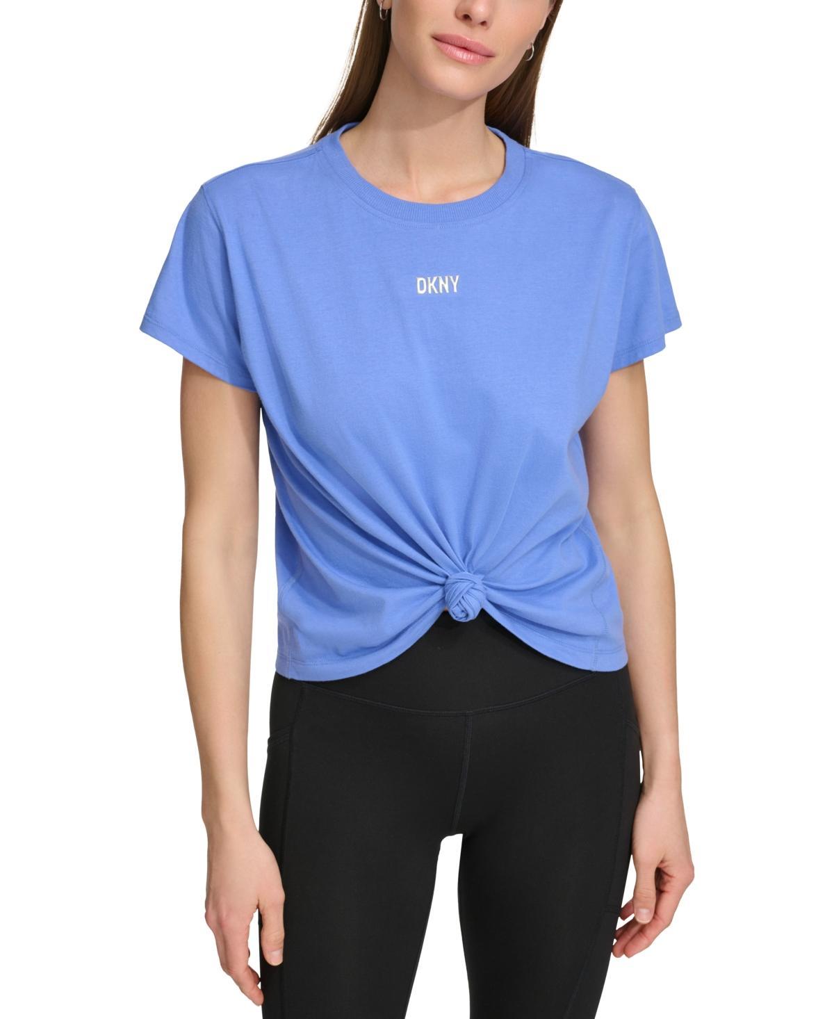 Dkny Sport Womens Knot-Front Metallic Logo T-Shirt Product Image