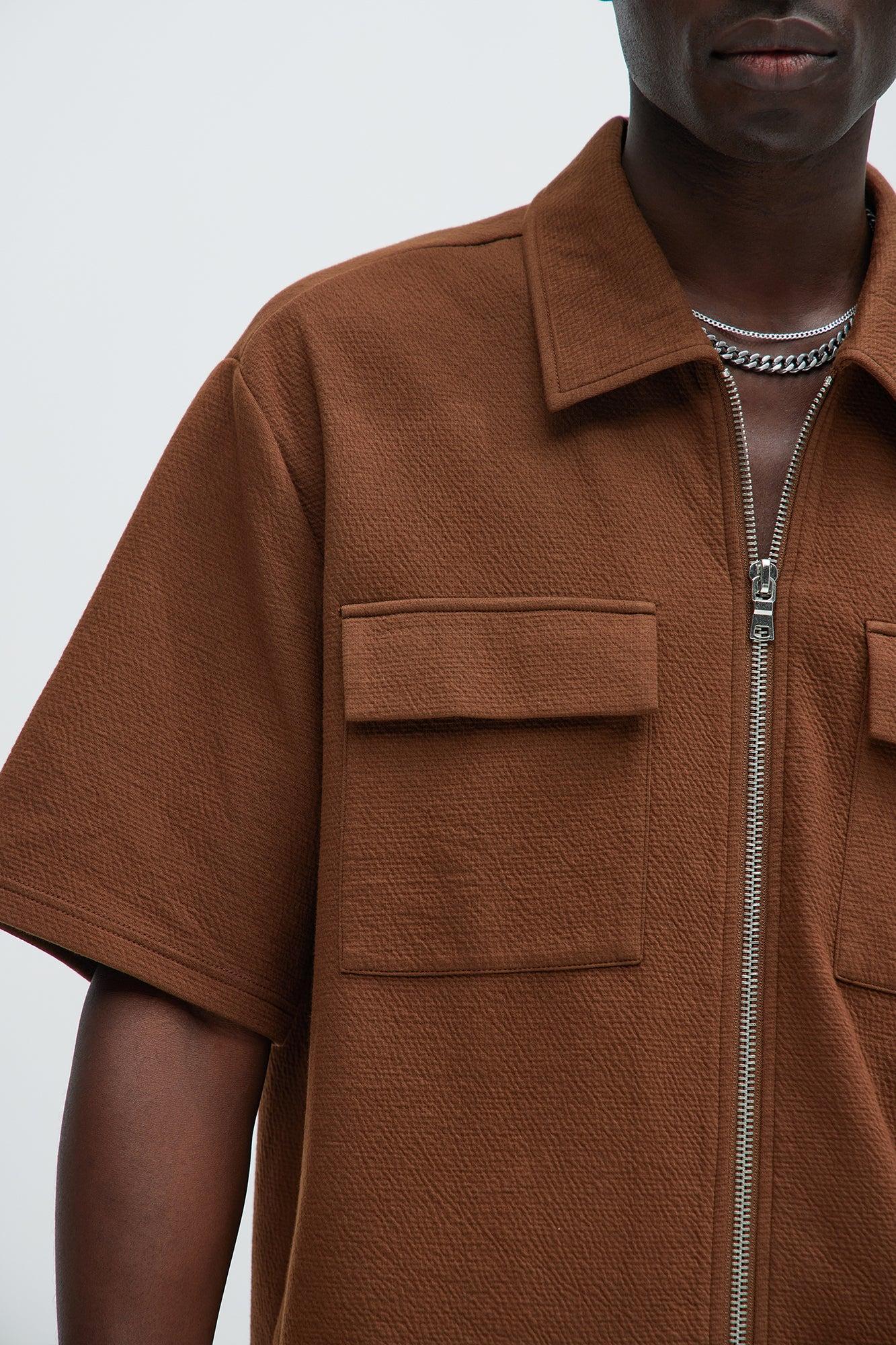 Lewis Zip Up Shirt - Brown Product Image