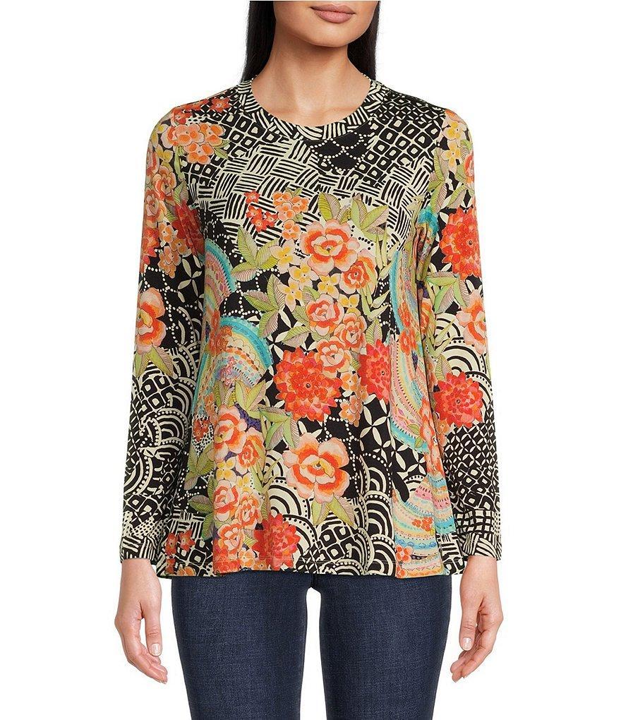 JOHNNY WAS Sunrise Favorite Patchwork Floral Geo Print Long Sleeve Tee Shirt product image