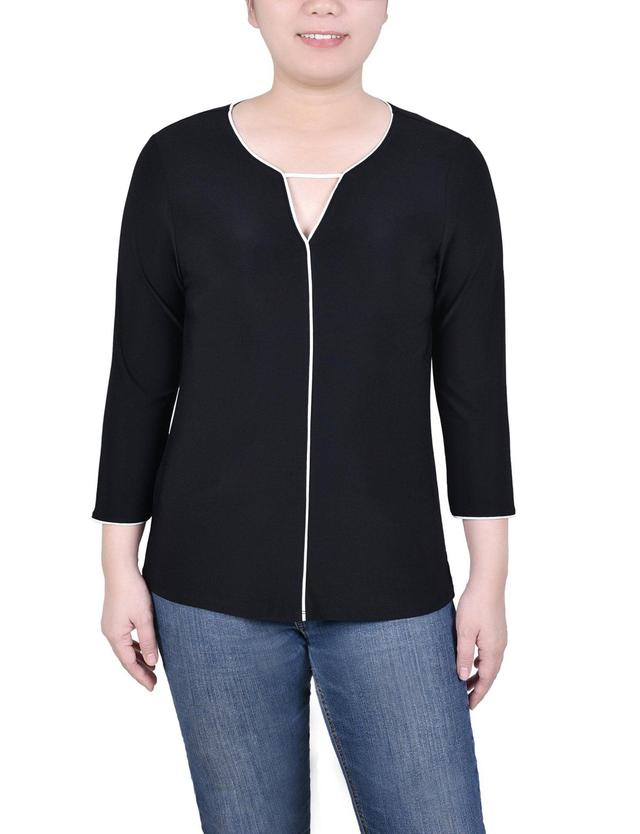 3/4 Sleeve Length Piped Top - Petite Product Image