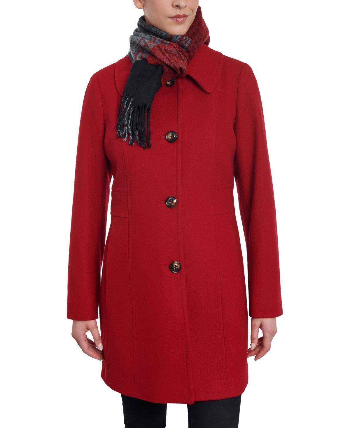 London Fog Womens Single-Breasted Peacoat & Scarf Product Image