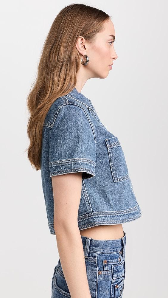 alice + olivia Tesha Cropped Denim Button Down Top | Shopbop Product Image