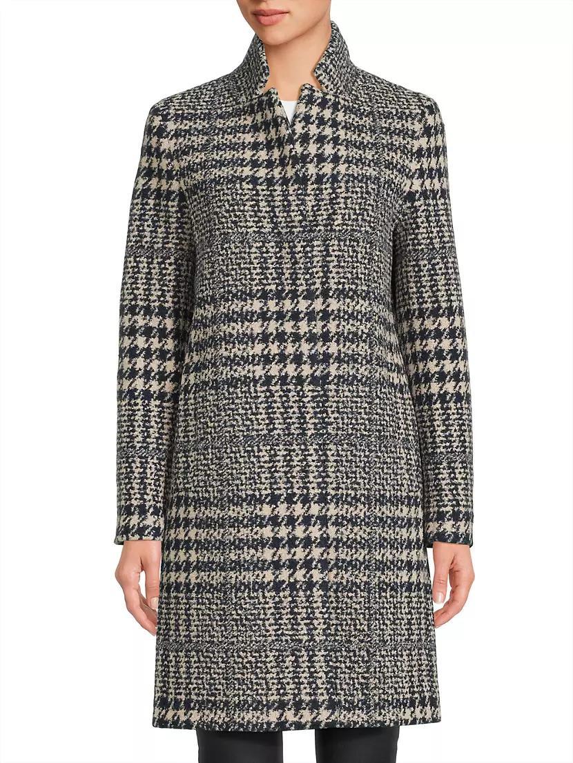 Houndstooth Plaid Three-Quarter Coat Product Image