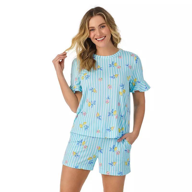 Womens Cuddl Duds Cozy Short Sleeve Pajama Top & Pajama Boxer Shorts Set Product Image