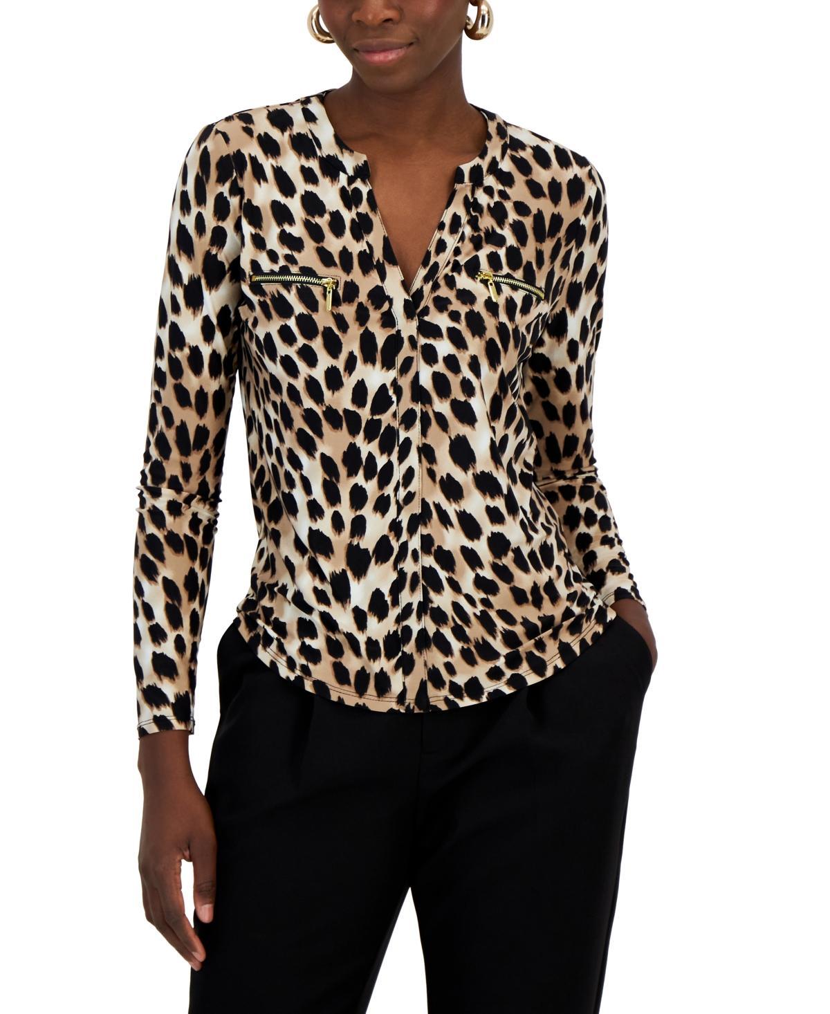 I.n.c. International Concepts Womens Print Zip-Pocket Top, in Regular & Petite, Created for Macys Product Image