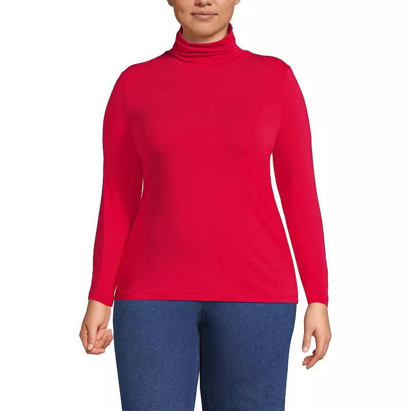 Plus Size Lands End Lightweight Fitted Long Sleeve Turtleneck, Womens Cobalt Blue Grey Product Image