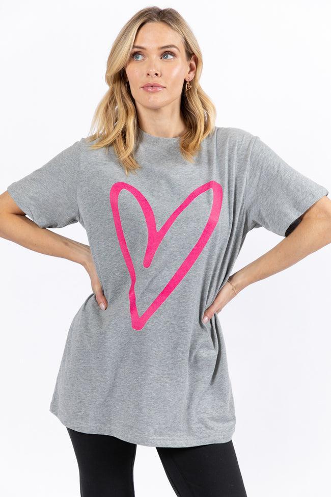 Heart Sketch Light Grey Oversized Graphic Tee Product Image