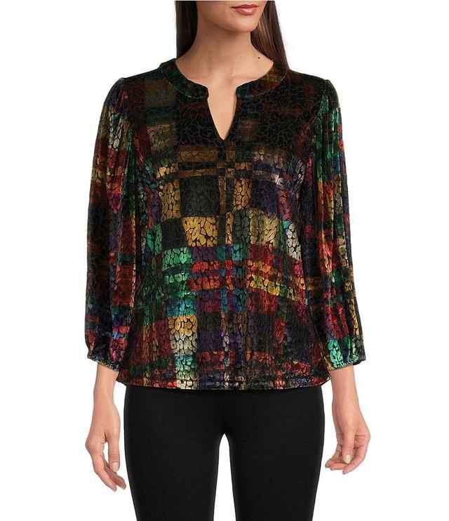 Calessa Burnout Velvet Split V-Neck Long Sleeve Tunic Product Image